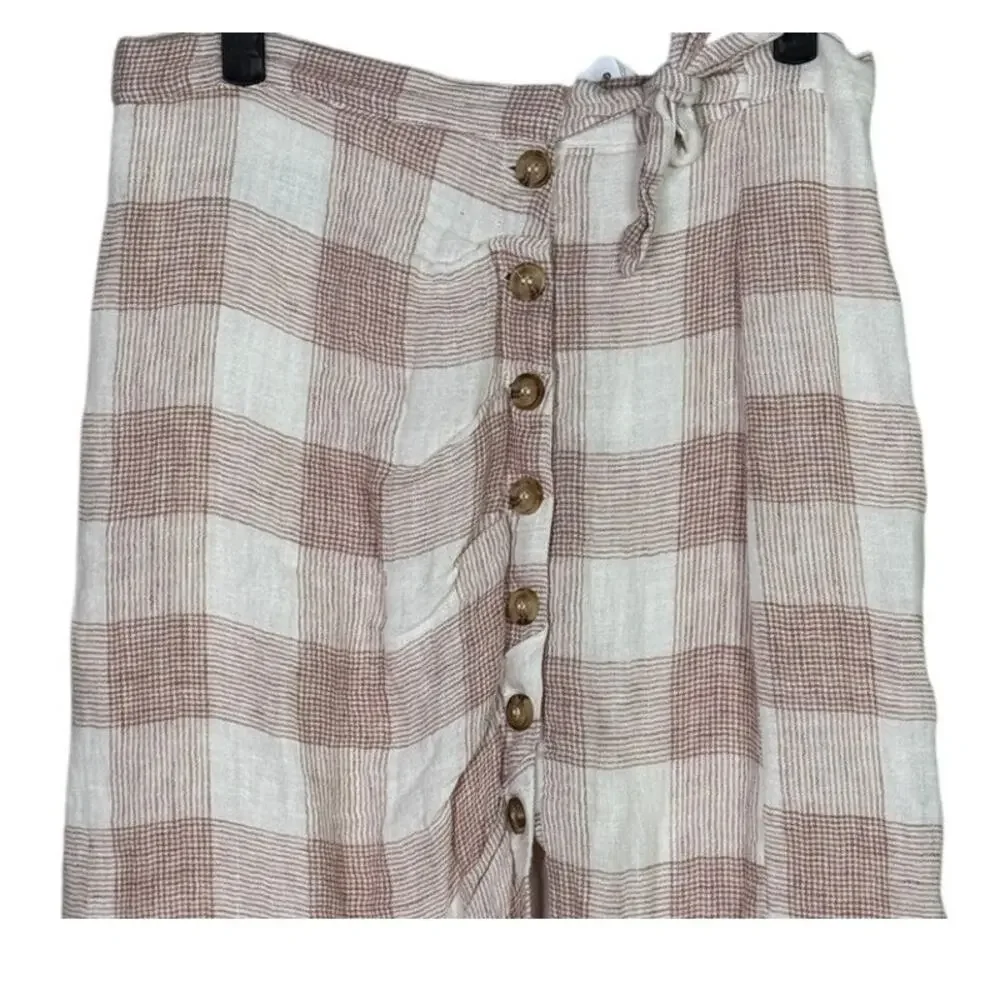 Heartloom Bently High Waist Checkered Midi Skirt Button Tie Coverup S Pink Cream